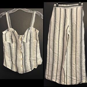 EXPRESS Striped Two-Piece Linen Set - White & Gray Pants and Bustier